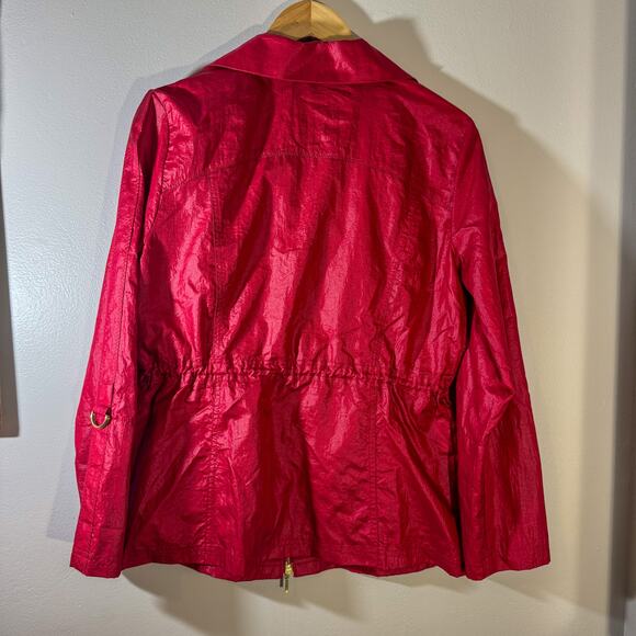 Red Crinkled Anorak Jacket | Utility Style with Gold Zippers Size 1 (US M/L) - Picture 3 of 5
